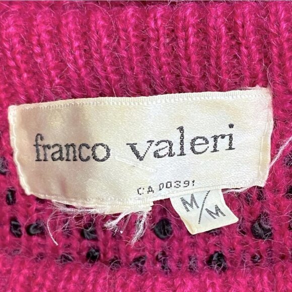 Vintage Franco Valeri Fuchsia Black Textured Knit Crew Neck Sweater M - Picture 6 of 13